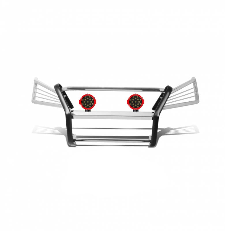 Bumper Guard Modular Black Horse Grille Stainless Steel Come With pair of 7.0"Dia.LED Lights with Red Trim Rings Compatible with 2004-2006 Lexus RX330|2007-2009 Lexus RX350-17G80330MSS-PLR