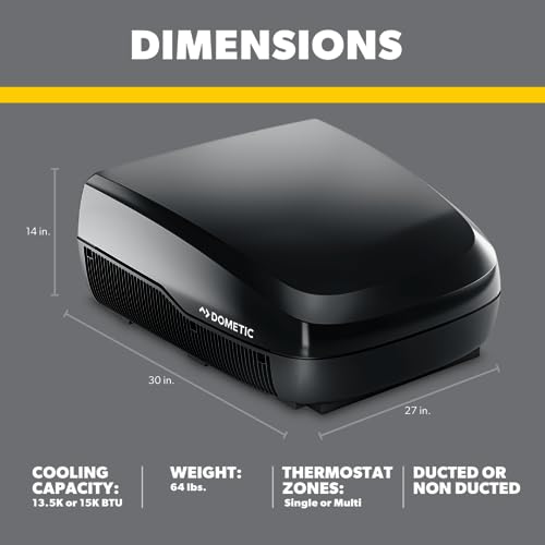 Dometic 3 Series FreshJet, Black, 15K BTU Standard Profile Mechanical Air Conditioner, Cool Only, 9600028601