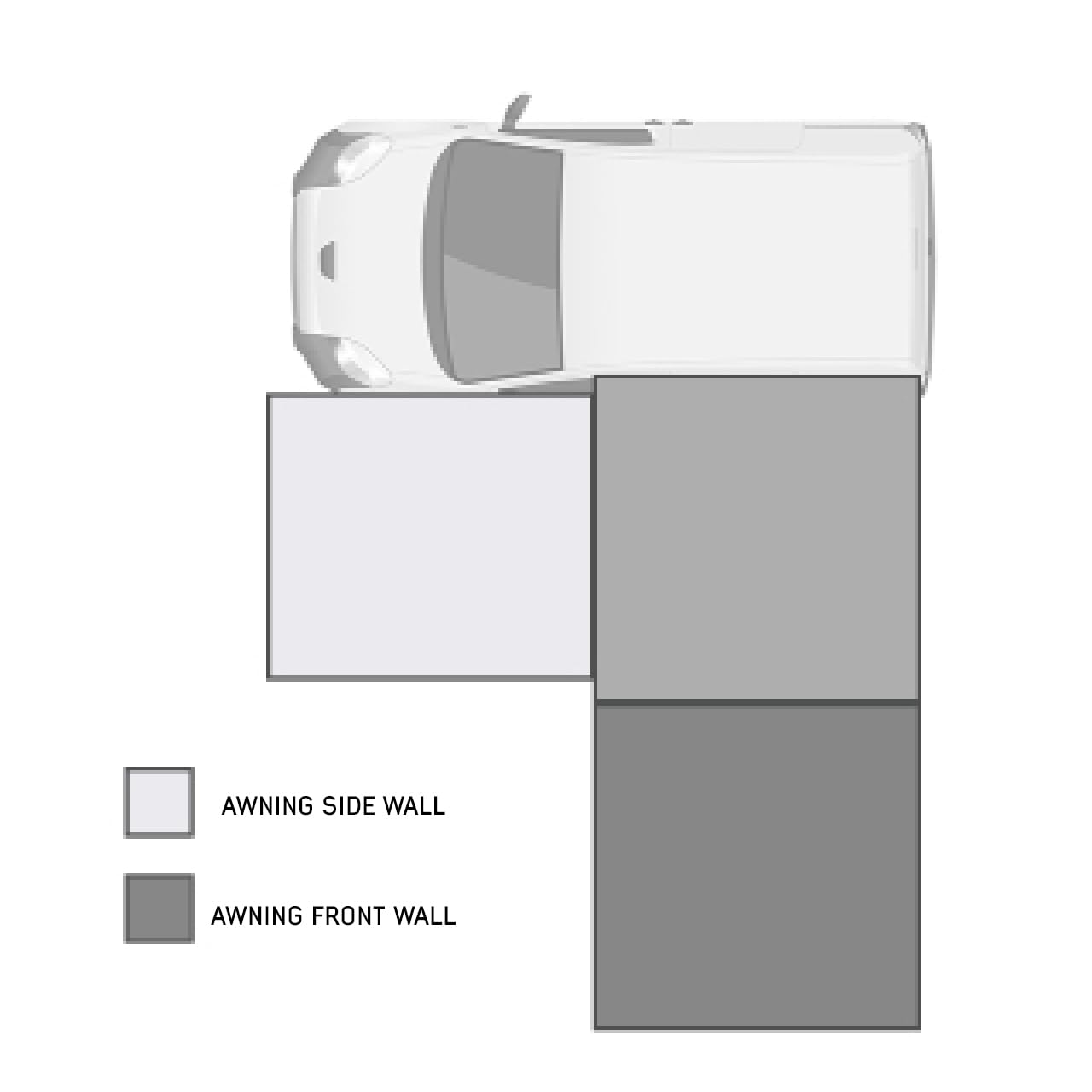 Nomadic 6.5’ Awning Overland Vehicle Systems HD Side Shade Wall - 280G Poly Cotton Rip Stop Grey Body, Green Trim - Velcro Attachment - Included Storage Bag