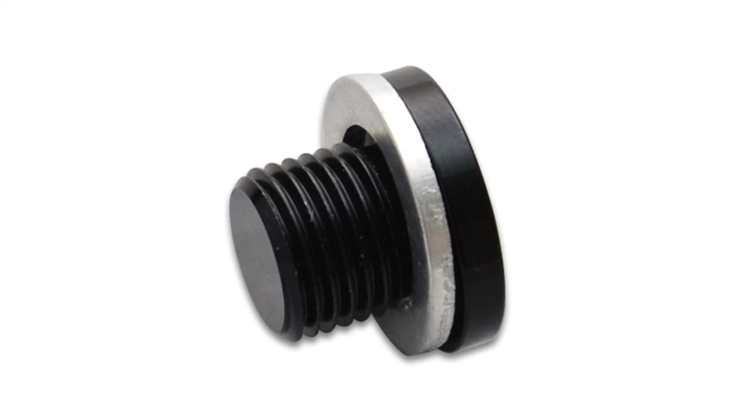 Fitting, Vibrant Power 16658 Plug, Male 8mm x 1.0, includes crush washer, Aluminum, Black Anodized, each