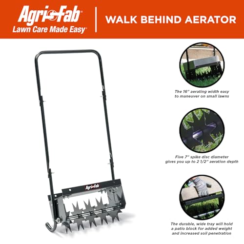Push Agri-Fab 45-0365 Aerator Lawn Tool,16 Inch Push Lawn Aerator With 5 Aerating Spikes, Used for Lawn Care Maintenance