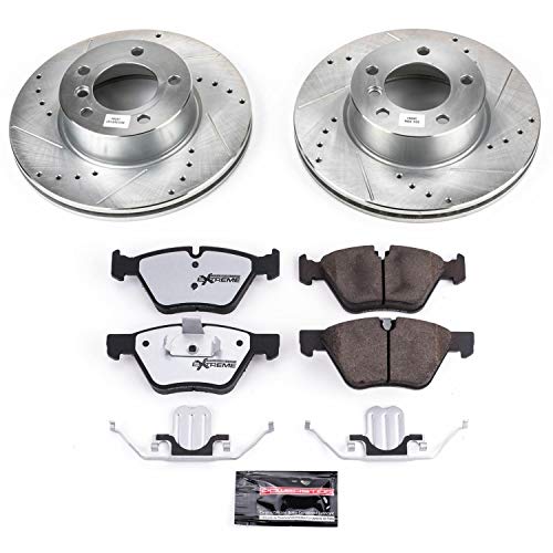 Power Stop K3087-26 Z26 Carbon Fiber Brake Pads Front with Drilled & Slotted Brake Rotors Kit and 1 Front Sensor Wire For BMW 325i 2006 [Model Specific]