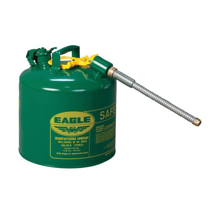 5 Gallon, Steel Safety Can for Combustibles, 5/8" Metal Hose, Type II, Green - U251SX5G