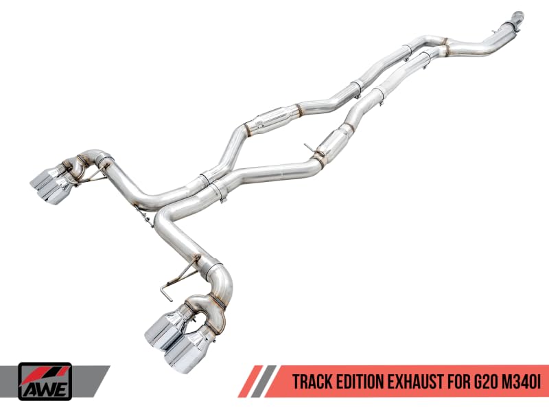 2019+ BMW M340i (G20) AWE Tuning Track Edition Exhaust - Quad Diamond Black Tips - 3020-43085