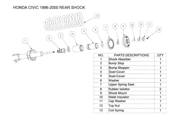 Megan Racing Sport Shock MRSS-HC96-R Rear, 1 Pack