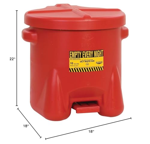 Eagle Oily Waste 935-FL Polyethylene Safety Can with Foot Lever, 10 Gallon Capacity, Red