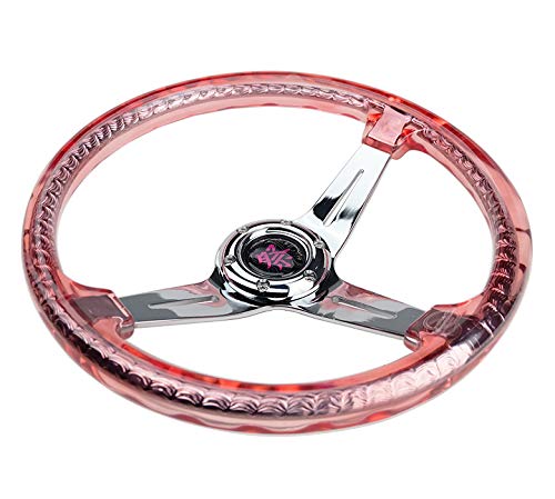 NRG Innovations Reinforced Steering Wheel NRG-RST-027CH-RD 350mm 2" Deep Dish Clear Acrylic Steering Wheel in Red and Chrome Spoke Finish with Slits