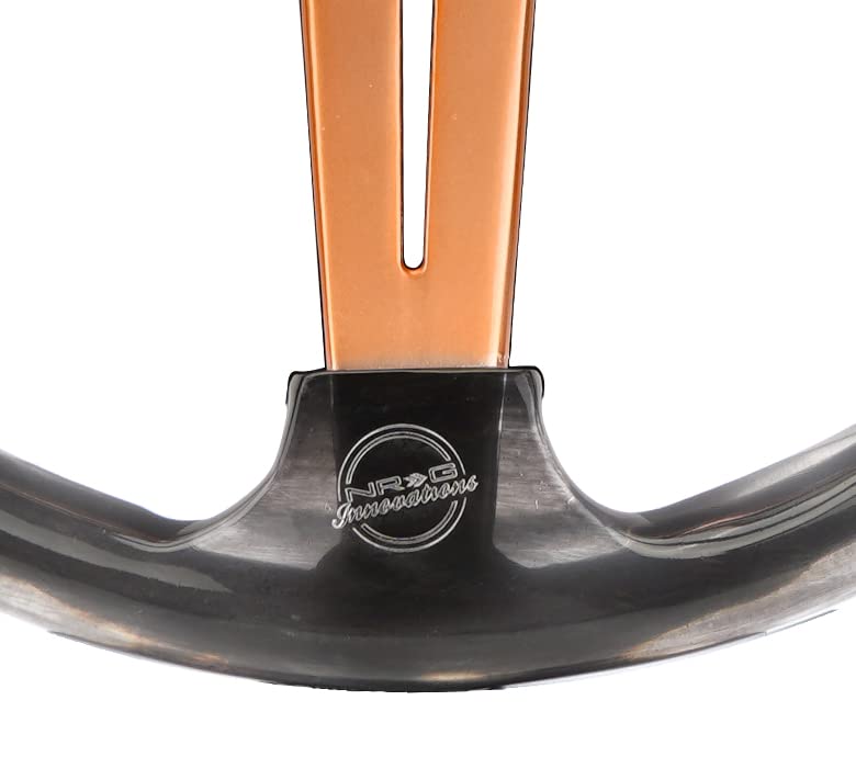NRG Innovations Reinforced Steering Wheel NRG-RST-027GD-SM 350mm 2" Deep Dish Clear Acrylic in Smoke and Rose Gold Spoke Finish with Slits