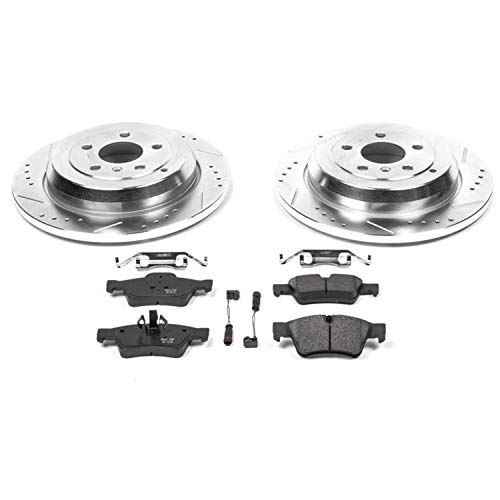 Rear Power Stop K4638 Z23 Carbon Fiber Brake Pads with Drilled & Slotted Brake Rotors Kit