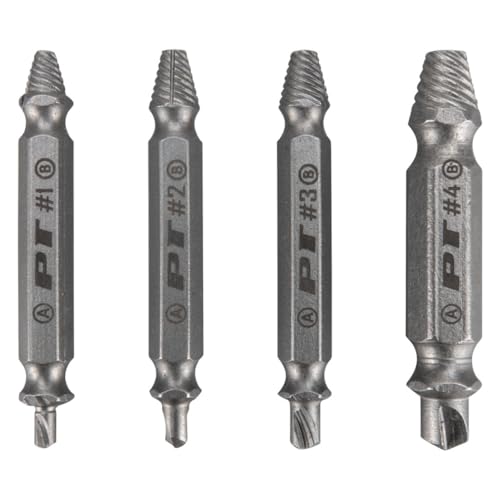 W491 Performance Tool X-Trax Screw Remover Set (4 Pieces) - Removes Stripped or Broken Screws, Dual Tips, Hardened Alloy