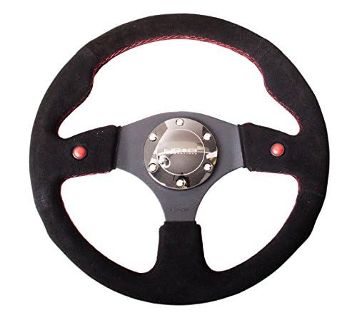 NRG Innovations Reinforced NRG-RST-007S Steering Wheel- 320mm Sport Steering Wheel with Black Soft Suede Wrapped with Red Stitching