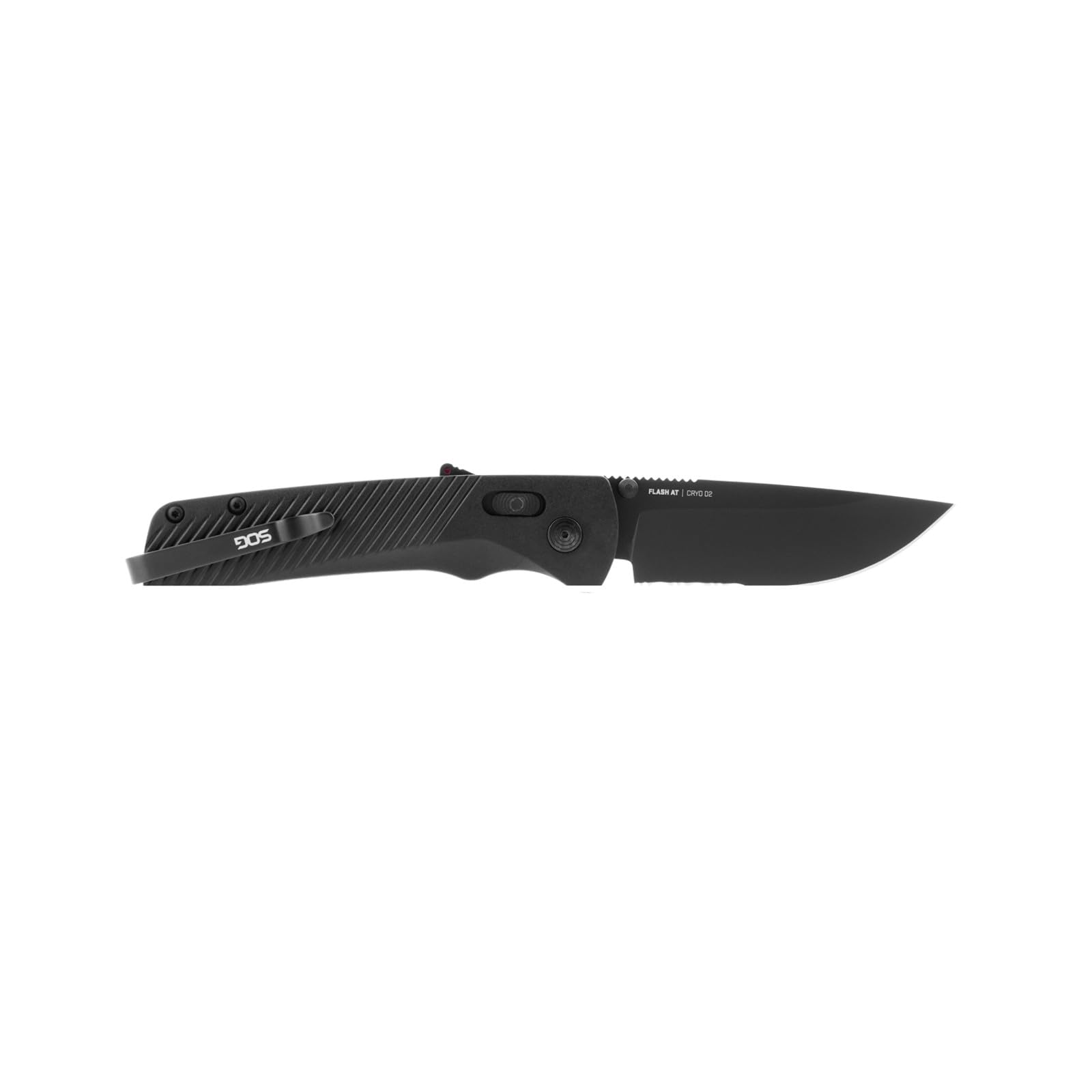 SOG Flash AT Ambidextrous Daily Carry Partially Serrated Pocket Folding Knife | Ergonomic Handle | D2 Steel Blade, Blackout