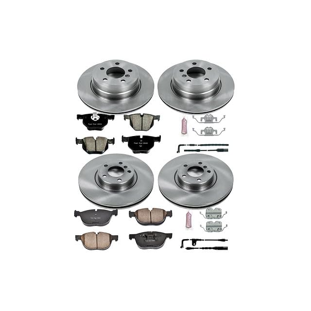Power Stop Autospecialty KOE6162 Front and Rear Replacement Brake Kit-OE Brake Rotors & Ceramic Brake Pads and 1 Front & 1 Rear Sensor Wires