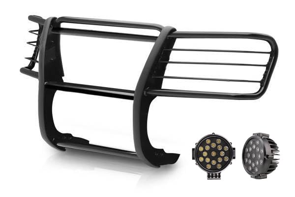 Bumper Guard Modular Black Horse Grille brush Come With pair of 7.0"Dia.LED Lights with Black Trim Rings Compatible with 2002-2005 Ford Explorer-17FJ26MA-PLB