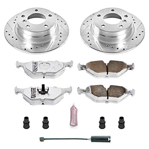 Power Stop K502-26 Brake Pads Rear Z26 Carbon Fiber with Drilled & Slotted Brake Rotors Kit and 1 Rear Sensor Wire For BMW 318i, 318is, 3, 323is, 325i, 325is, 328i, 328is [Model Specific]
