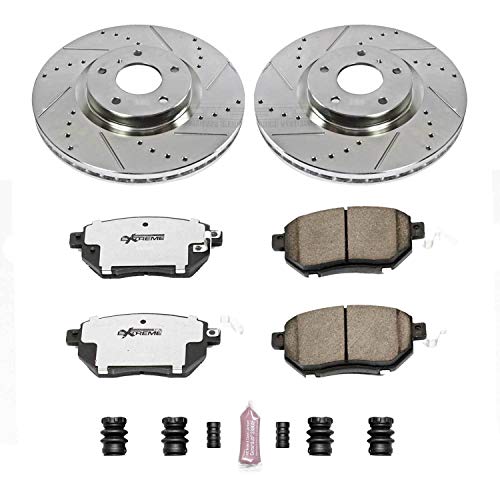 Power Stop K116-26 Z26 Carbon Fiber Brake Pads with Drilled & Slotted Brake Rotors Kit For Nissan Maxima 2007-2008, Nissan Murano 2006-2007 [Model Specific]