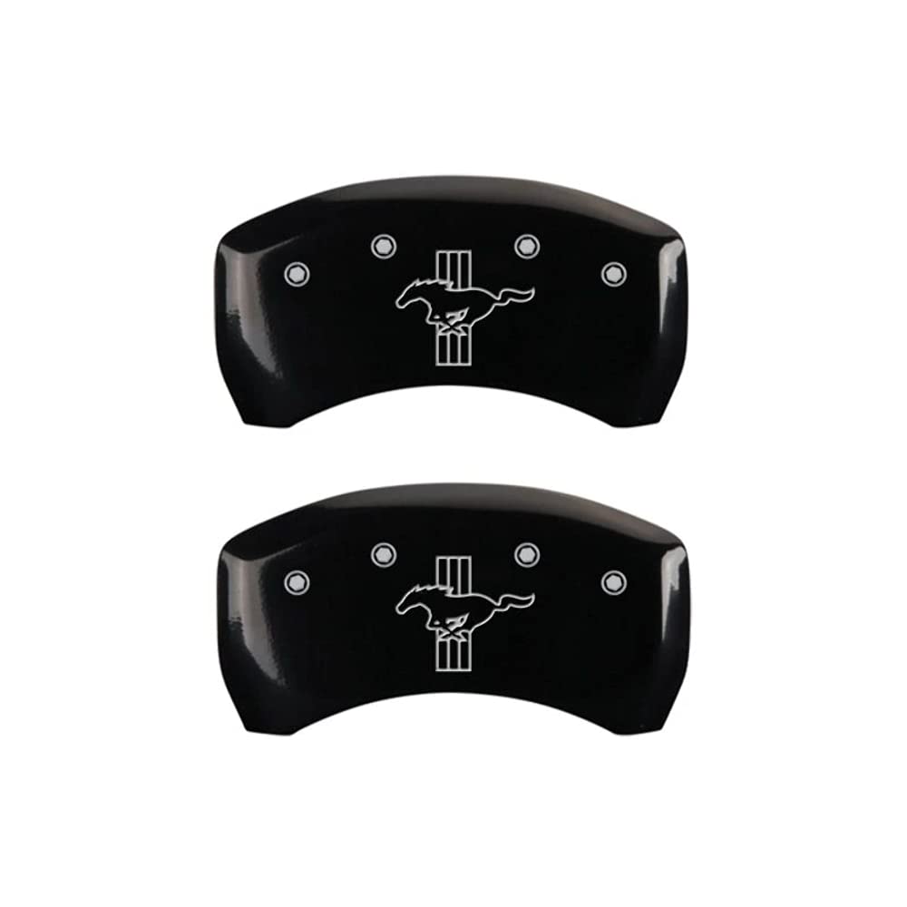 Brake Caliper Covers MGP for Ford Mustang 2005-2014 with Black Powder Coat Finish Engraved Silver Cobra Logo, Rear Caliper Cover (Set of 2)