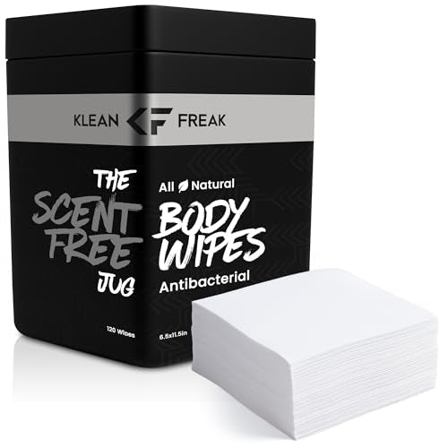 Klean Freak Body Wipes - Wipe Away Sweat and Odor for Face and Body, No Water, Large Textured, Travel, Gym, Camping and More, 120 Cnt Jug (Scent-Free Jug)
