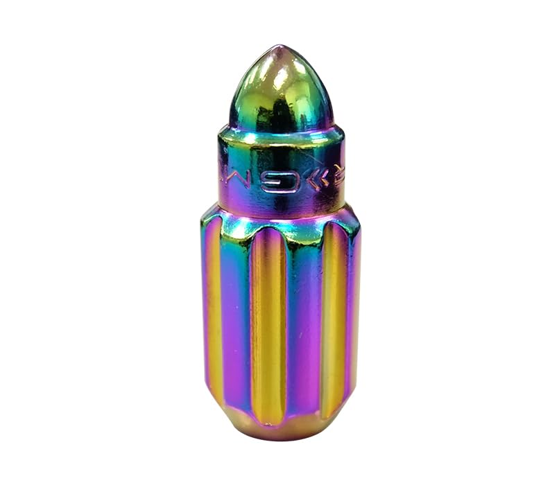 NRG Innovations M12 x 1.5 Steel Lug Nut Set NRG-LN-LS500MC-21 Bullet Shape, Anodized Finish 21 Pc Neochrome with Lock Key