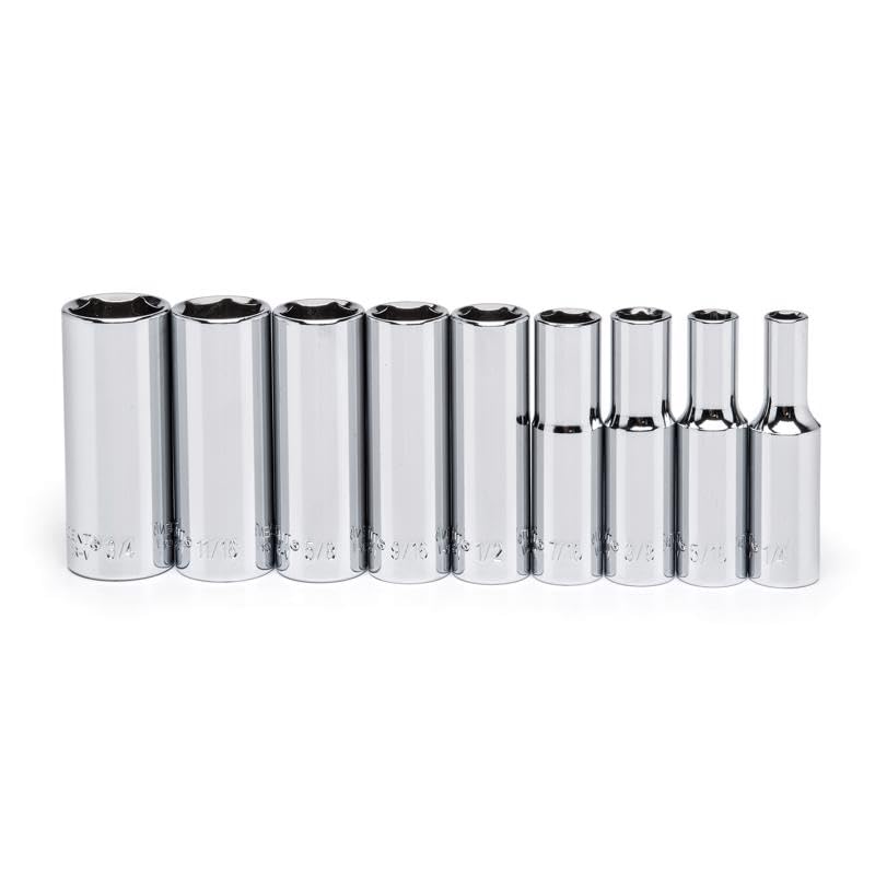 Apex Tool Group 0.37 in. Drive CSAS6N 6 Point SAE Deep Socket Set44; Nickel Chrome - 9 Piece
