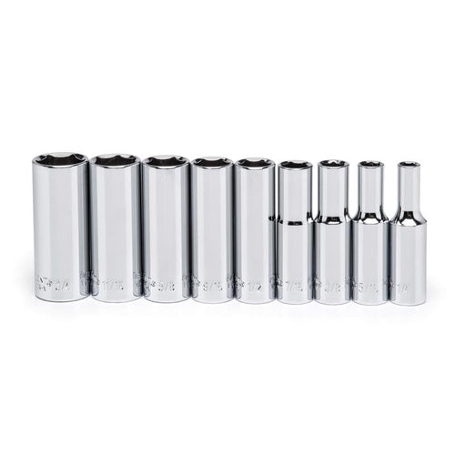 Apex Tool Group 0.37 in. Drive CSAS6N 6 Point SAE Deep Socket Set44; Nickel Chrome - 9 Piece