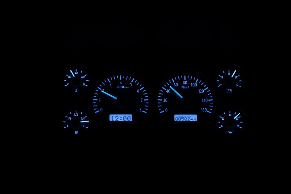Dakota Digital VHX-86C-S-B Analog Dash Gauge System Compatible with 1986-93 S-10/ S-15 Chevy/GMC Pickups and 1986-94 S-10/ S-15 Blazers/Jimmy, Silver Alloy Style, Blue Backlighting