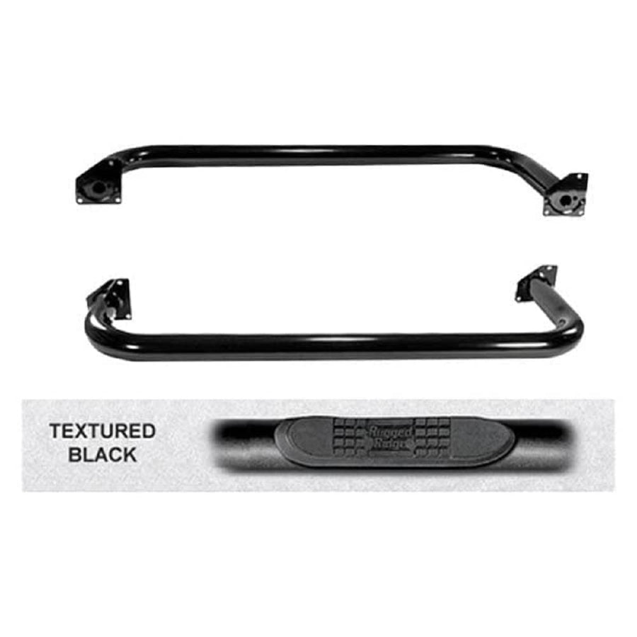 Rugged Ridge Tube Side Step Kit 11591.04, Round, 3 Inch, Black; 97-06 Jeep Wrangler TJ