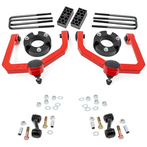 3" Rough Country Suspension Lift Kit for Nissan Titan 2WD/4WD (2004-2024) - Wheel Spacers, Red Control Arms