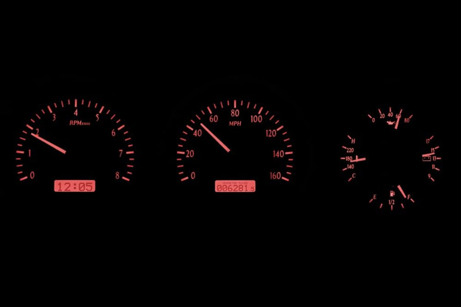 Dakota Digital VHX-81D-PU-S-R Gauge System Analog Dash Compatible with 1981-93 Dodge Full-Size Truck and Ramchargers, Silver Alloy Style, Red Backlighting