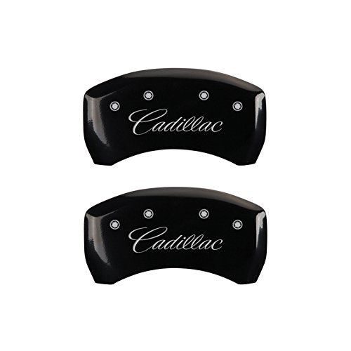 Brake Caliper Covers MGP - Compatible with 2017-2020 Cadillac XT5, 2020 XT6 (Requires 18"+ Wheels) Powder-Coated Finish, 4 PCS Front and Rear (Black - Cadillac Cursive Engraving)