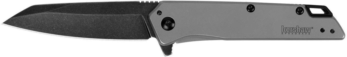 Misdirect Kershaw Pocketknife; 2.9 in. 4Cr13 Black-Oxide Blackwash Finish Blade, Stainless Steel Stonewash Finish Handle Equipped with SpeedSafe Assisted Opening, Flipper and Frame Lock (1365)