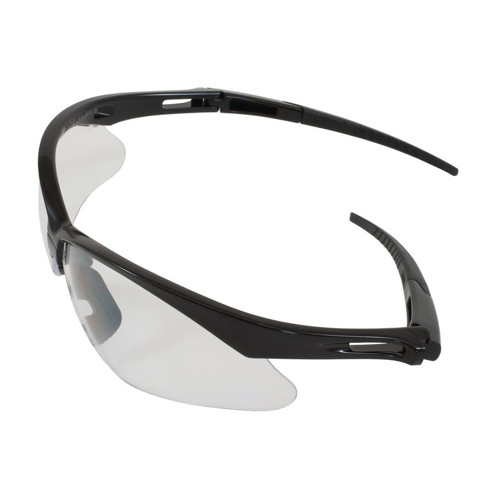 Protective Industrial Products Semi-Rimless Anser Safety Glasses with Black Frame Clear Lens and Anti-Scratch and Anti-Fog Including Neck Cord