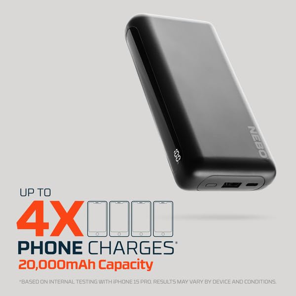 20K NEBO 20000mAh Power Bank | 74Wh Capacity, 2-Way Output Charging, Durable USB & USB-C Ports, Portable iPhone & Android Phone Charger, TSA Approved Travel Essential