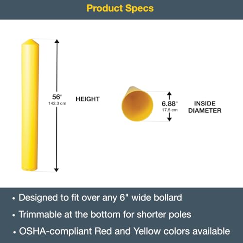 Bollard Covers Eagle for 6 Inch Poles - 56" Tall, Durable Smooth HDPE Plastic - Trimmable Yellow Bollard Post Sleeve for Parking Lots, Warehouses, and Loading Docks, 1736