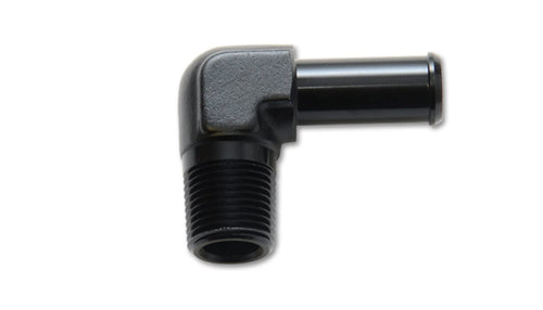 90 Degree Vibrant Power 11238 Fitting, Male 1/2 in. NPT to 1/2 in. Hose Barb, Aluminum, Black Anodized, each