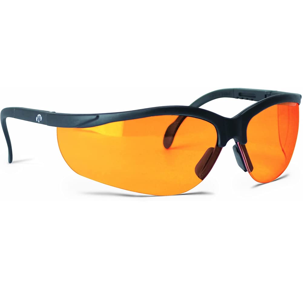 Walker's High-Grade Polycarbonate Lenses Sport Half Frame Soft Rubber Nose Piece Adjustable Safety Shooting Glasses, Amber