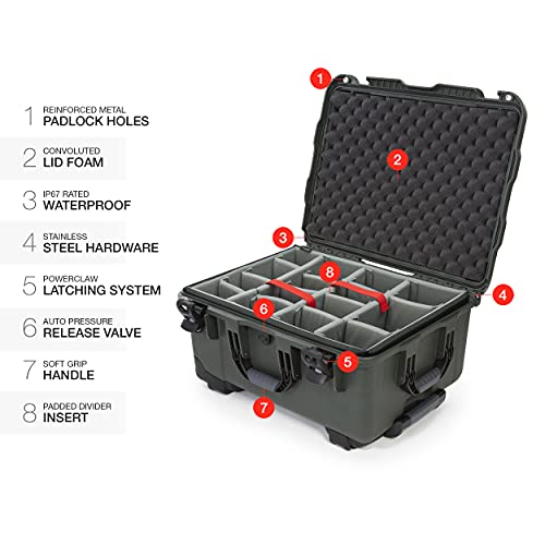 NANUK Waterproof Hard Case 950 with Wheels and Padded Divider, Olive
