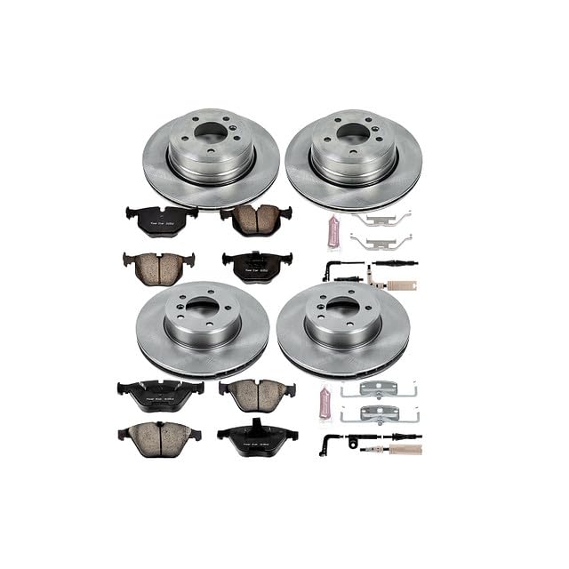 Power Stop KOE5439 Front and Rear Autospecialty Replacement Brake Kit-OE Brake Rotors & Ceramic Brake Pads and 1 Front & 1 Rear Sensor Wires
