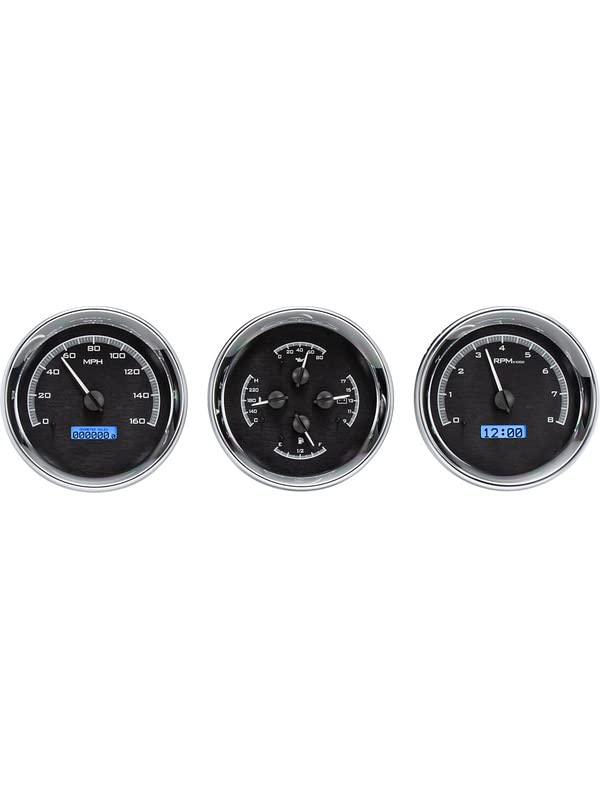 Dakota Digital VHX-1020 Universal Trio 5" Round Gauges Analog Silver Alloy Blue