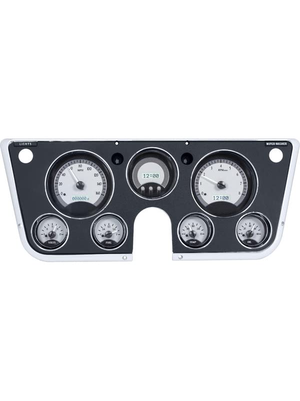 Dakota Digital 67 68 69 70 71 72 Chevy Analog Pickup Truck Dash Gauge Silver Alloy White VHX-67C-PU-S-W