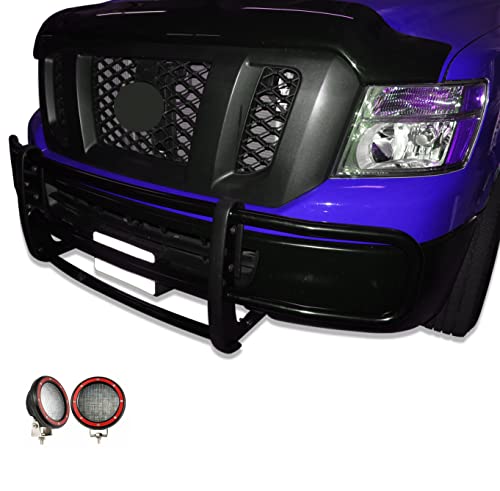 SPARTAN Black Horse Grille Bumper Guard Modular Black Come With Pair of 5.3"LED Lights with Red Trim Rings Compatible with 2012-2025 NV1500/NV2500/ NV3500-17NINVMA-PLFR