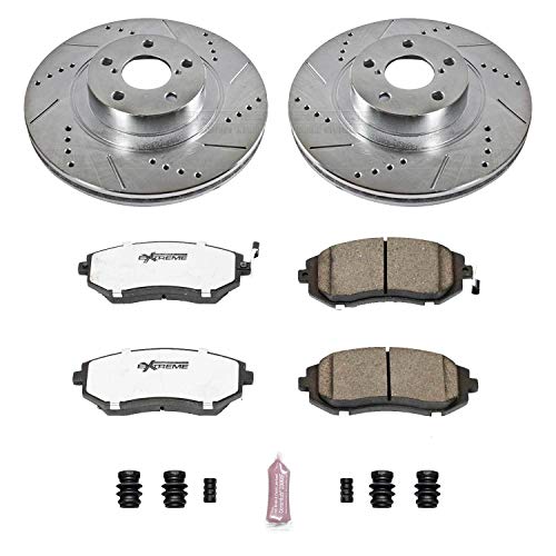 Power Stop K3038-26 Z26 Carbon Fiber Brake Pads Front with Drilled & Slotted Brake Rotors Kit For Subaru Baja, Subaru Forester, Subaru Impreza, Subaru Legacy, Subaru Outback [Model Specific]