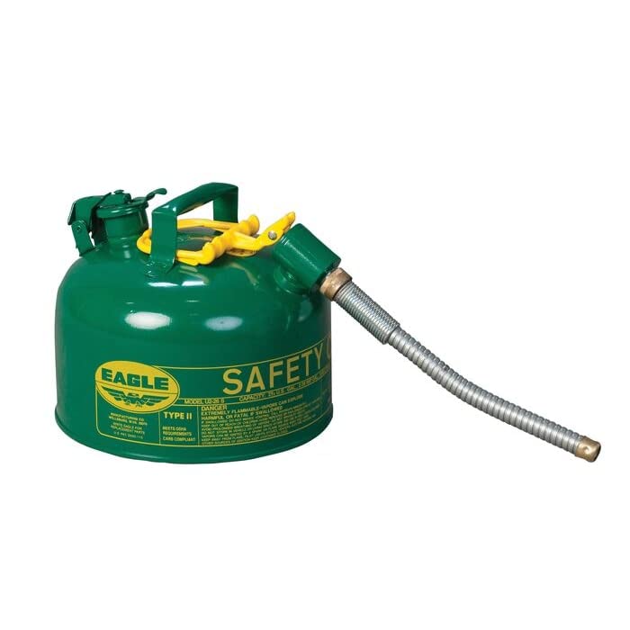 7/8" Metal Hose, 2.5 Gallon Steel Safety Can for Combustibles, Type II, Green - U226SG