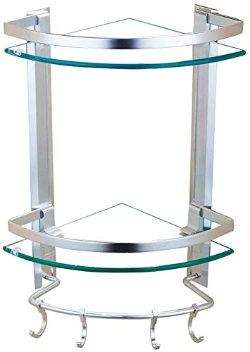 Bathroom BTBT space aluminum doubledeck triangle rack with hooks up, glass shelves/storage rack, wallmounted Shelf