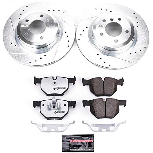 Power Stop K7009-26 Z26 Carbon Fiber Brake Pads Rear with Drilled & Slotted Brake Rotors Kit For BMW X1 2013-2015 [Model Specific]