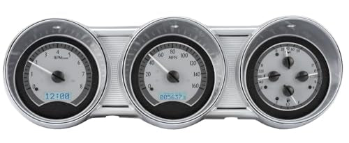 Dakota Digital VHX-62F-FAR-S-W Analog Dash Gauge System with Compatible 1962-63 Ford Fairlane, Silver Alloy Style, White Backlighting
