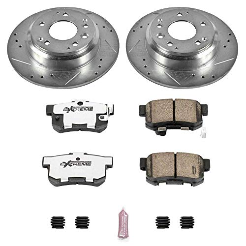 Power Stop K3153-26 Z26 Carbon Fiber Brake Pads Rear with Drilled & Slotted Brake Rotors Kit For Acura Legend 1991-1995 [Model Specific]