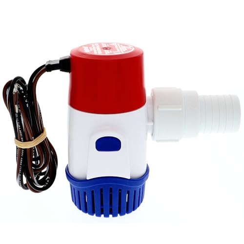 Automatic Rule 12V Bilge Pump - Fully Submersible - 500GPH Output - Easy Clean Strainer - Low Power Use - Check Valve & Thermal Cut-Off - Ideal for Boats -107mm x 64mm x 74mm