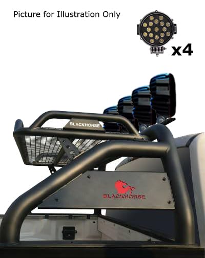Atlas Roll Bar Black Horse incl. Pair of 7.0" Dia.Led Lights w/Black Trim Rings Compatible with 1999-2025 Ford F-250 Super Duty|1999-2025 Ford F-350 Super Duty|1999-2025 Ford F-450 Super Duty