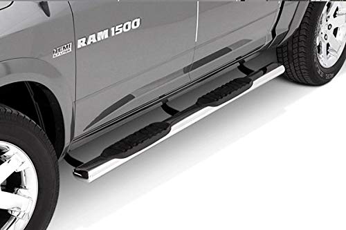 Lund RealTruck 23979005 Polished Stainless Steel 5" Oval Straight Nerf Bars for 2019 Silverado 1500 Double Cab, Rocker Panel Mount